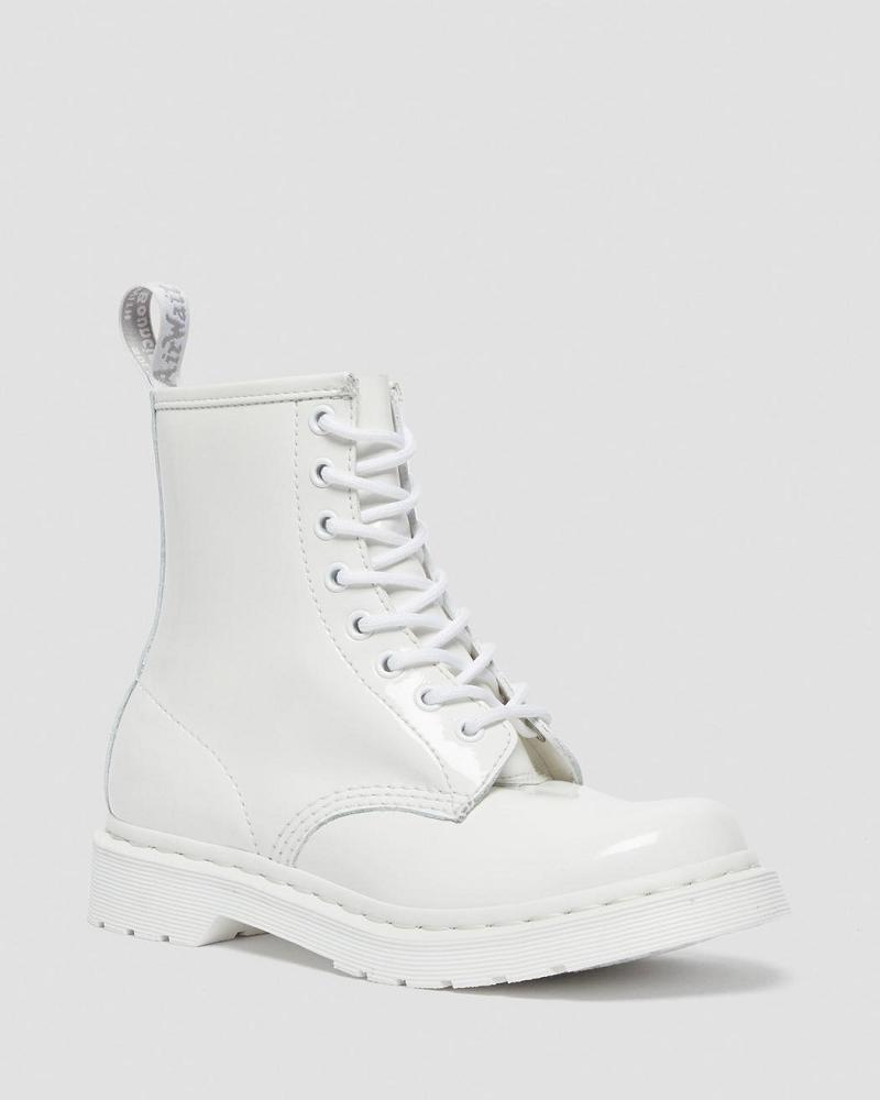 Dr Martens 1460 Mono Patent Lær Snørestøvletter Dame Hvite | Norge 604UZG